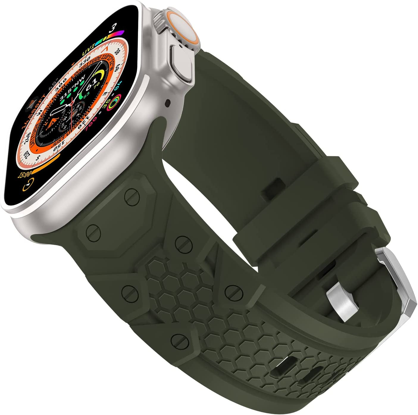 Sport Band Compatible with Apple Watch Ultra Band 49Mm 45Mm 44Mm 42Mm for Men, Soft Silicone Wristbands Replacement Strap for Iwatch Ultra Series SE 8 7 6 5 4 3 2 1  Wewatri Olive Green 42mm/44mm/45mm/49mm 