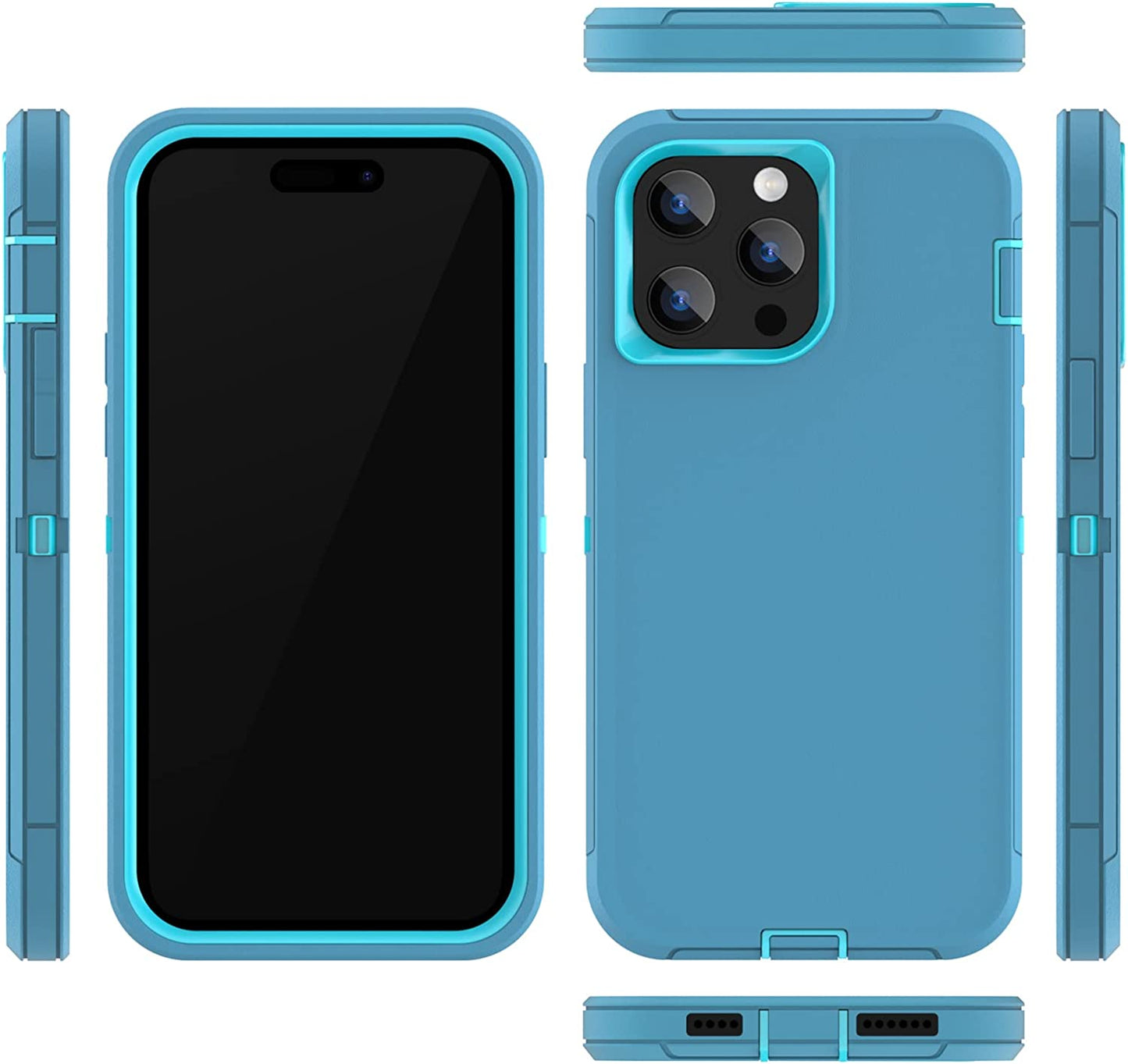 For Iphone 14 Pro Max Case with Full Body Protection, Heavy Duty Shockproof Military Grade 3 in 1 Silicone Rubber with Hard PC Rugged Durable Phone Cover for 14 Pro Max 6.7 Inch. (Teal Ltblue)  Sansunto   