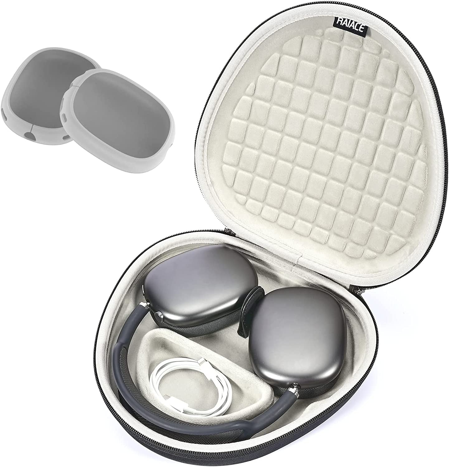Hard Travel Carrying Case for Apple Airpods Max Headphone and It'S Accessories, Protective Storage Bag - Grey (Grey Lining)  RAIACE Black (Grey Lining)  