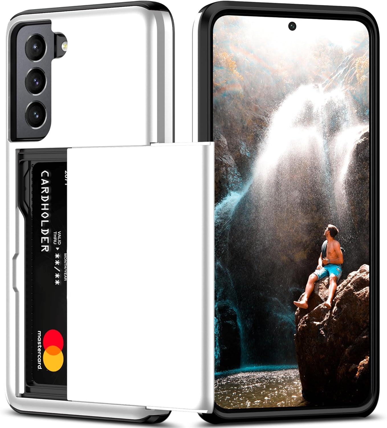 Nvollnoe for Samsung S21 Ultra Case with Card Holder Dual Layer Heavy Duty Protective Galaxy S21 Ultra Case Hidden Card Slot Slim Wallet Case for Samsung S21 Ultra(Rose Gold)  Nvollnoe White For Galaxy S21 Fe-6.4'' 