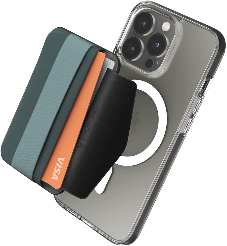 Sinjimoru Phone Grip Credit Card Holder with Flap, Secure Stick-On Wallet as Phone Finger Strap Adhesive ID Card Case for Iphone Case. Sinji Pouch B-Flap Black.  Sinjimoru Co.Ltd M-Band Grey Wallet for MagSafe 
