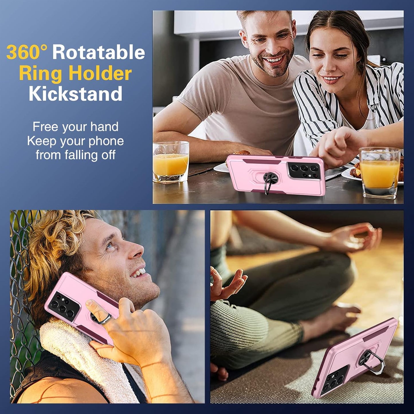 Oterkin for S21 Ultra Case 5G,Samsung Galaxy S21 Ultra Case with [2 X 9H Lens Protectors][Adjustable Ring Kickstand] Shockproof Anti-Scratch Heavy Duty Phone Case for Galaxy S21 Ultra (Pink)  Oterkin   