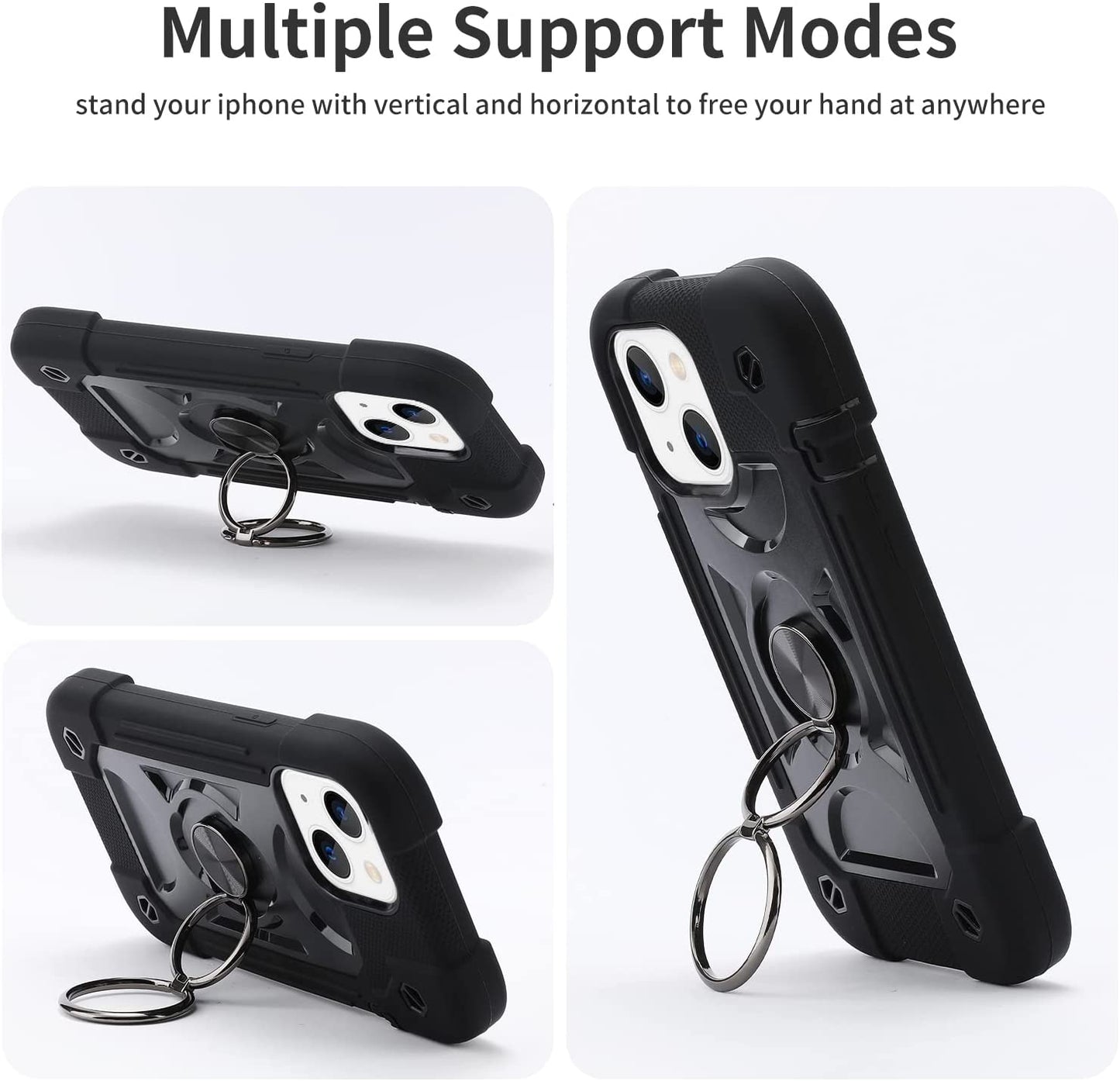 MARKILL Compatible with Iphone 14 Case/Iphone 13 Case 6.1 Inch with Built-In 360°Rotating Ring Stand, Military Grade Drop Protection Full Body Rugged Heavy Duty Protective Durable Cover. (Black)  MARKILL   
