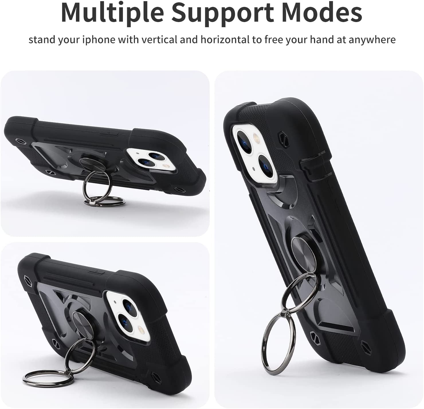 Cookiver for Iphone 14 Case/Iphone 13 Case 6.1 Inch with Ring Stand, with 2 Pack Glass Screen Protector + 1 Pack Camera Lens Protector,Heavy-Duty Shockproof Military Grade Rugged Cover (Black)  Cookiver   
