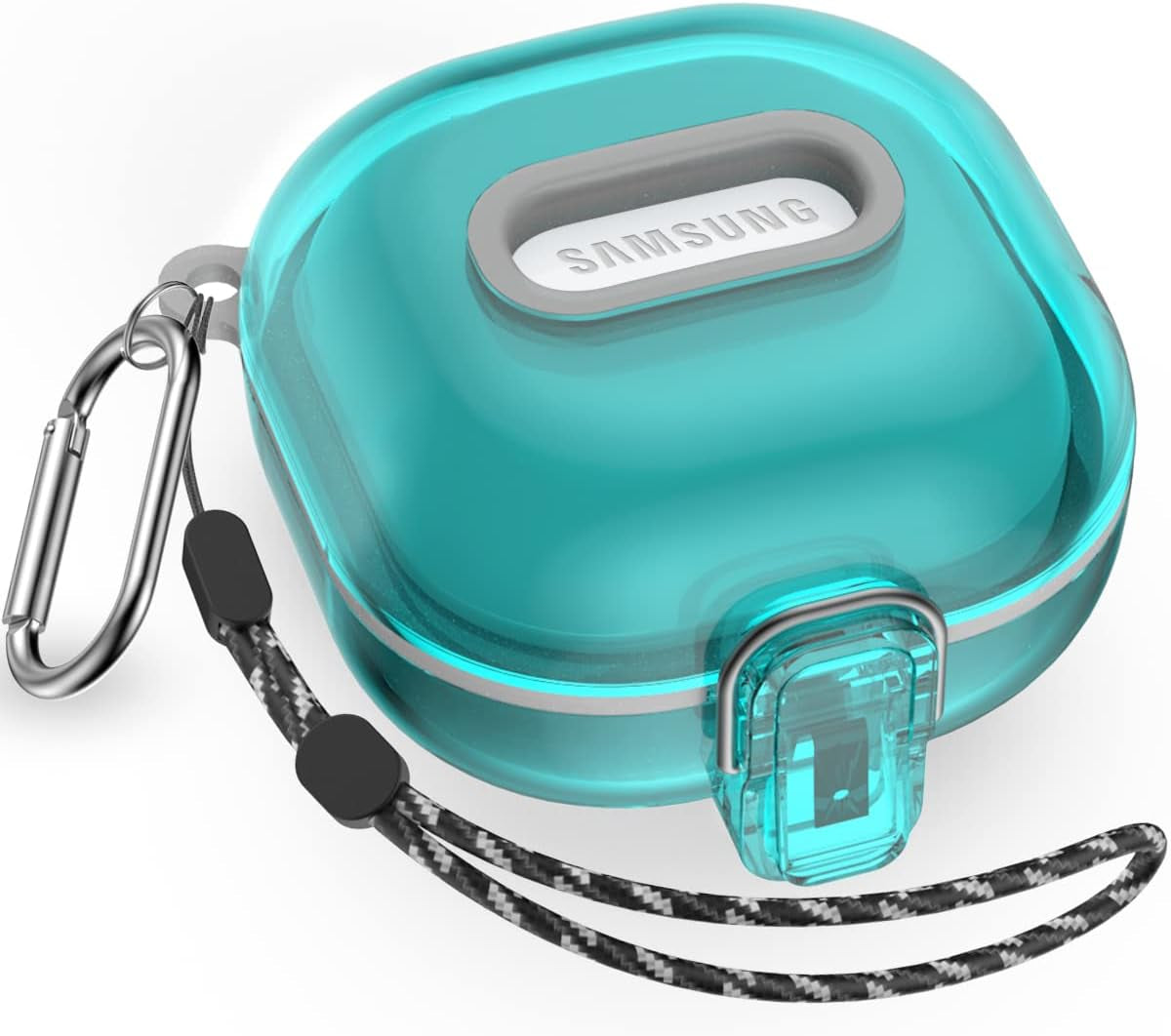 QIUDAOY [Clear Case with Lock] Samsung Galaxy Buds 2 Case/Galaxy Buds Pro 2 Case/Galaxy Buds Live Case/Galaxy Buds Pro Case with Lanyard/Keychain Accessories, Hard Clear Case Protector Shell Cover  QIUDAOY Clear Blue  