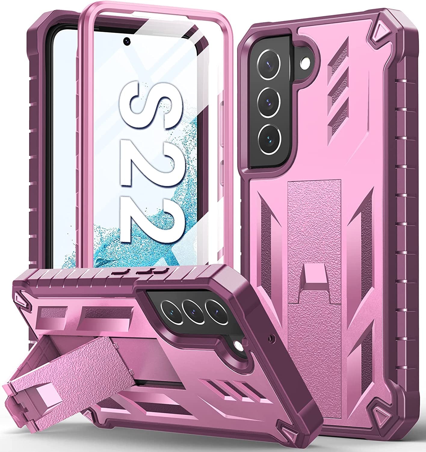 Soios for Samsung Galaxy S22 Protective Case: Military Grade Drop Proof Protection Mobile Phone Cover with Kickstand | Rugged Shockproof TPU Matte Textured Sturdy Phone Bumper (Orange)  SOiOS Purple Pink  