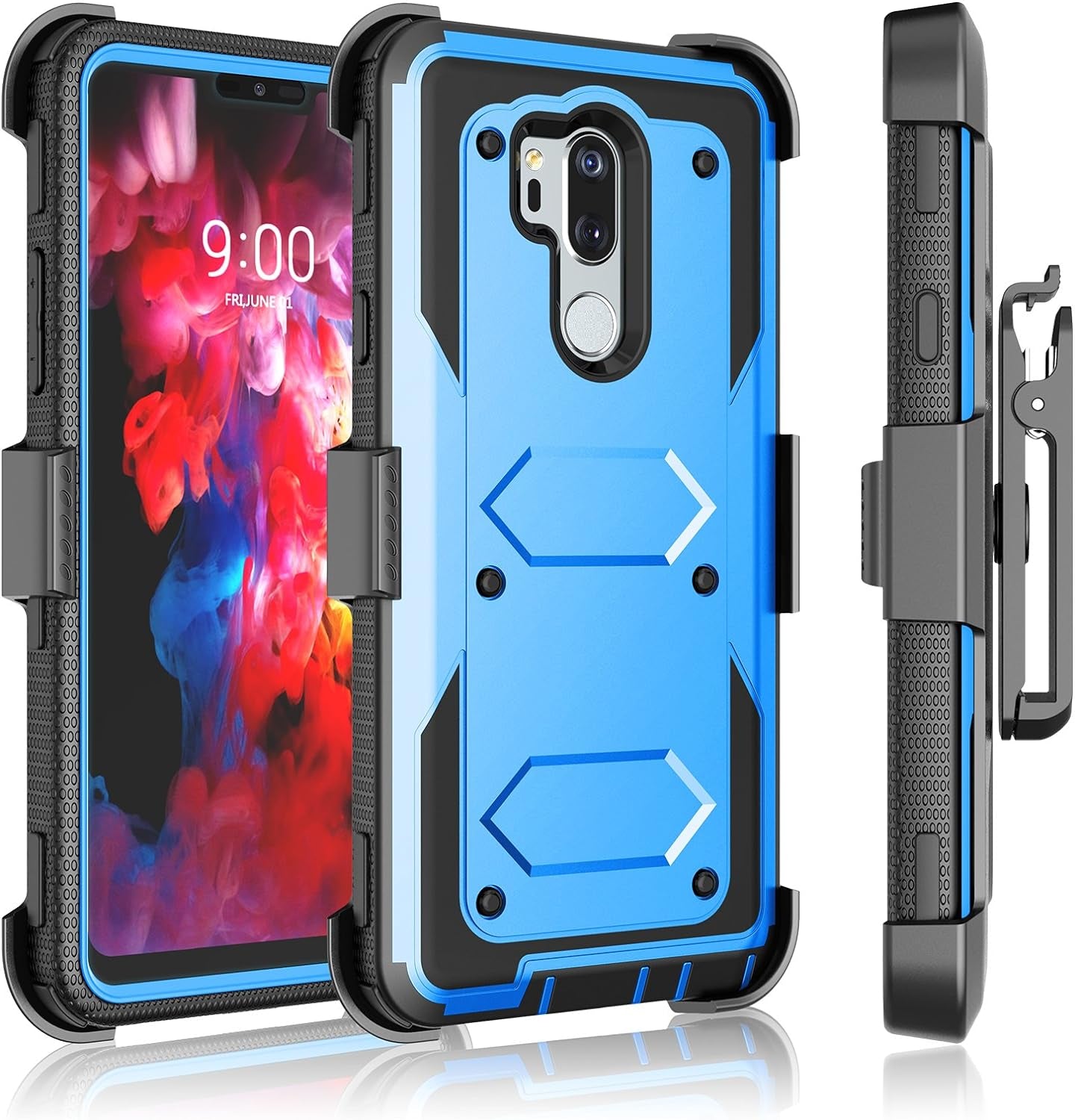 Tekcoo Holster Clip for LG G7 Thinq / 2018 LG G7, [Tshell] [Built-In Screen] Shock Absorbing Secure Swivel Locking Belt Defender Full Body Kickstand Carrying Sturdy Armor Case Cover [Blue]  Tekcoo   