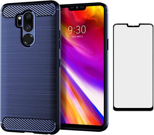 Asuwish Compatible with LG G7 Thinq Case and Tempered Glass Screen Protector Cover Cell Accessories Silicone Phone Cases for LGG7 One G 7 plus LG7 Fit Lg7Thinq 7G Thin Q G7+ G7Thinq Lgg7Thinq Blue  NSS   