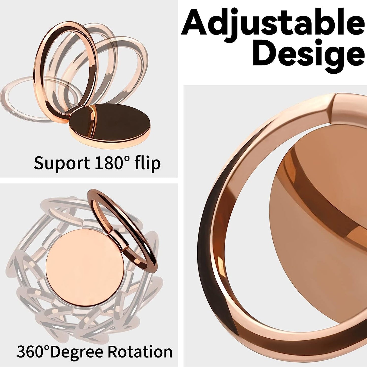 OBHEI Metal Cell Phone Ring Holder Finger Ring Stand, 360 Degree Rotation Ring Kickstand Grip Holder for Magnetic Car Mount, Rose Gold  OBHEI   
