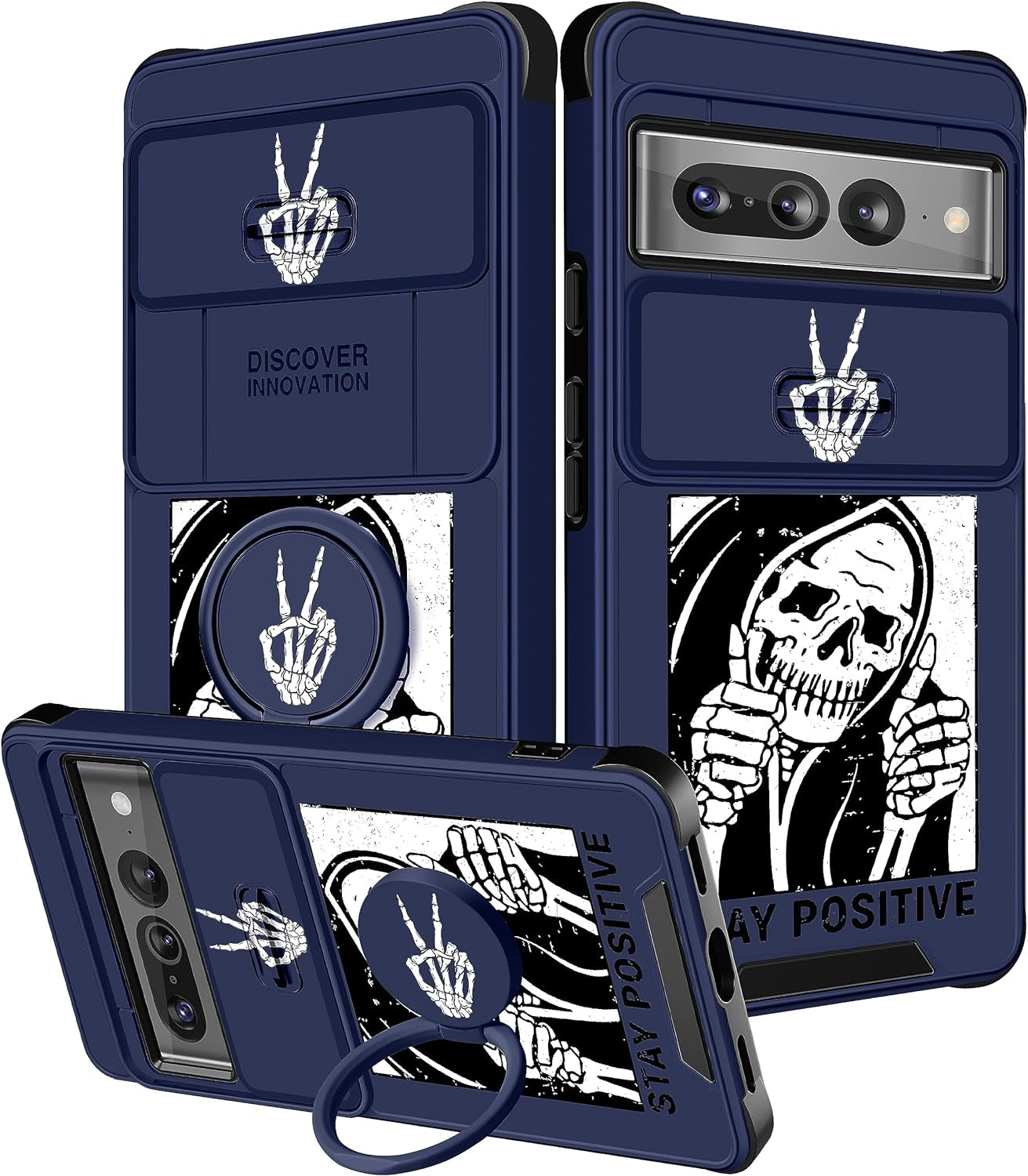 Funermei (2In1 for Google Pixel 7 Pro Case for Women Cute Butterfly Phone Cover Girls Teens Flower Pretty Aesthetic Green Design with Camera Cover and Ring Stand Funda for Google Pixel Pro 7 Case  Funermei 3-For Pixel 7 Pro-Skeleton Like  