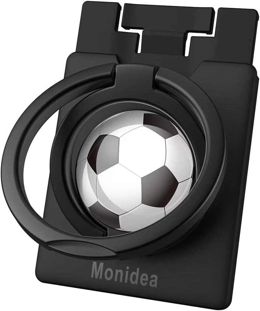 Monidea Phone Ring Holder, Phone Grip Finger Kickstand Wireless Charging Friendly, 360°Rotation Metal Phone Ring Grip Stand Work with Magnetic Car Mount for Iphone Samsung Ipad Tablets & More - Black  MonIdea Black Soccer Ball  