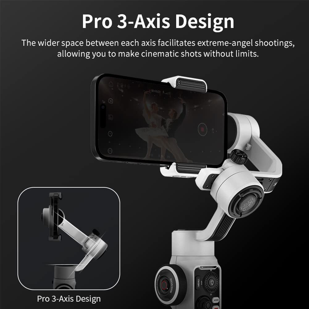 Zhiyun Smooth 5S Professional Gimbal Stabilizer for Smartphone, Handheld 3-Axis Phone Gimbal, Portable Stabilizer for Vlogging, Youtube, Tiktok, Live Video Compatible with Iphone and Android - White  ZHIYUN   