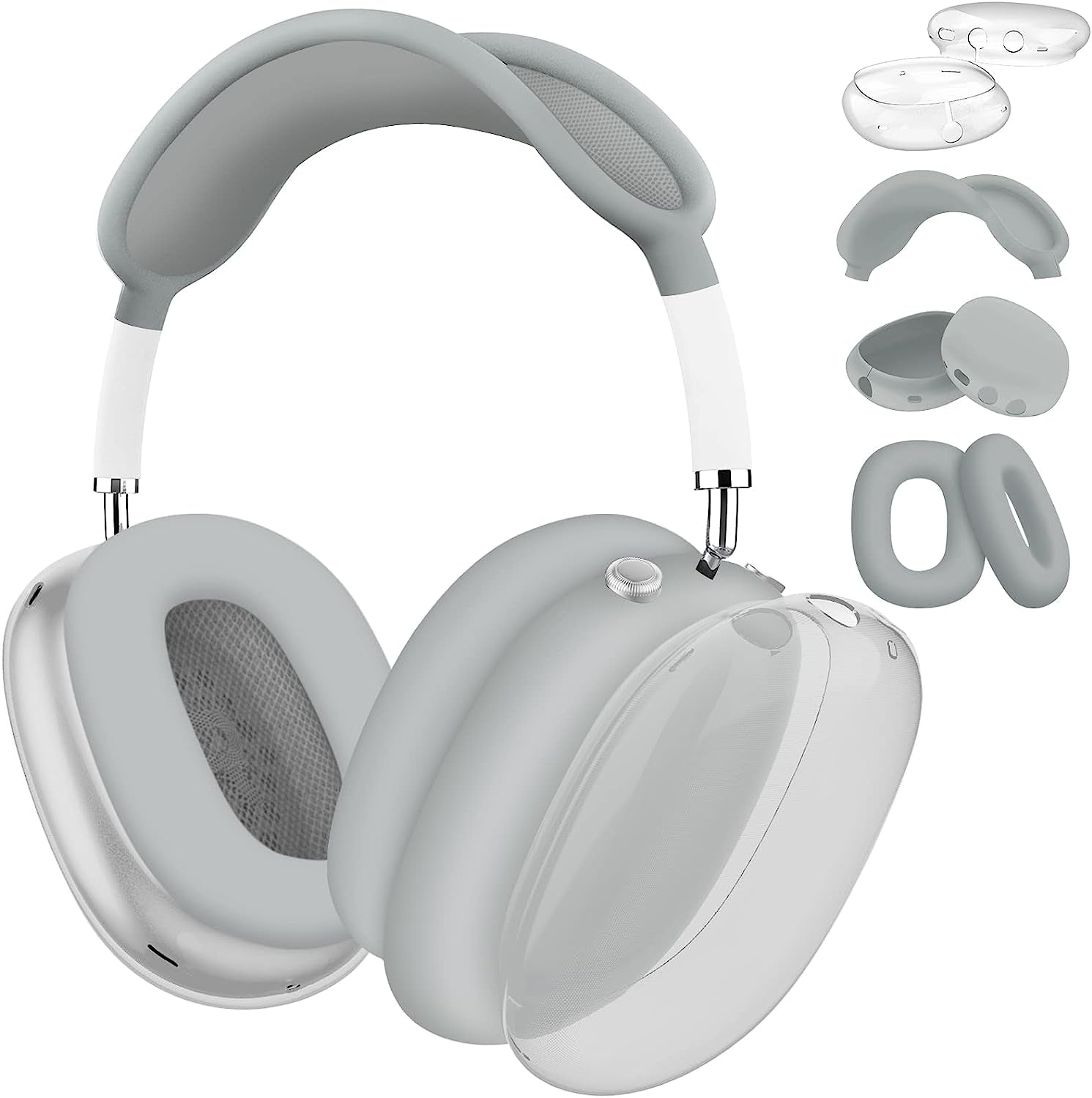 MOLOPPO for Airpods Max Case Cover, Clear Soft TPU Skin Anti-Scratch, Transparent Accessories Ultra Protective Cover for Apple Airpods Max(Clear)  MOLOPPO AC-Clear+Silicone Grey  