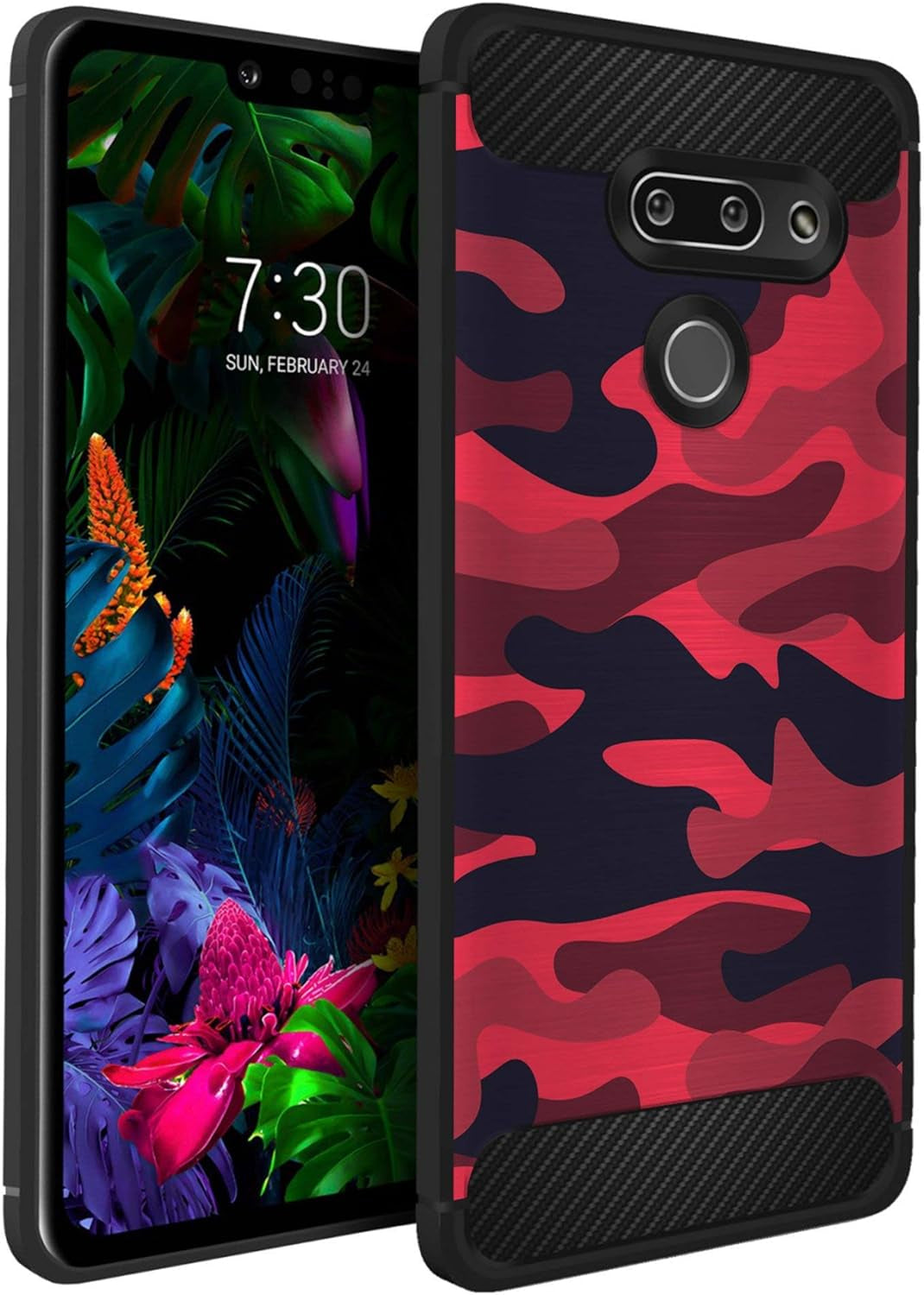 Casesondeck Case Compatible with LG G8 Thinq/Lg G8 -Flexible and Durable Shock Absorption with Carbon Fiber Accents and Designs (Deer Skull)  CasesonDeck Red Camo  