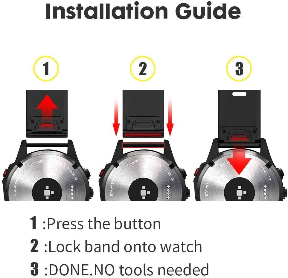 Notocity Compatible Fenix 5X Band 26Mm Width Soft Silicone Watch Strap for Fenix 6X/Fenix 7X/Fenix 5X Plus/Fenix 6X Pro/Fenix 3/Fenix 3 Hr/Tactix/Descent MK1/D2 Delta PX/D2 Charlie-Black  MSLH   