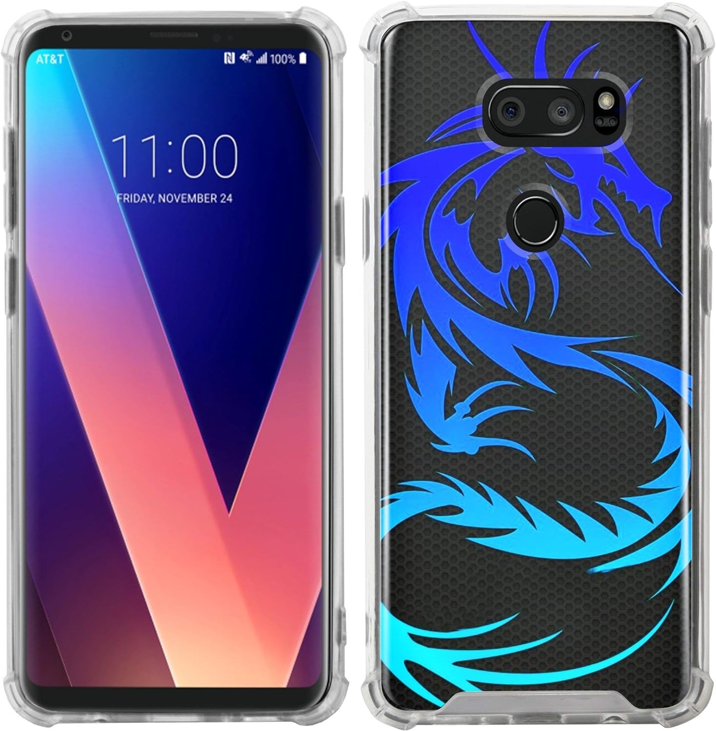 Casesondeck Fitted Case Compatible with [LG V30S Thinq and LG V30] Full Body Clear Bumper Case Slim Fitted Unique Cover (Blue Dragon)  CasesonDeck   
