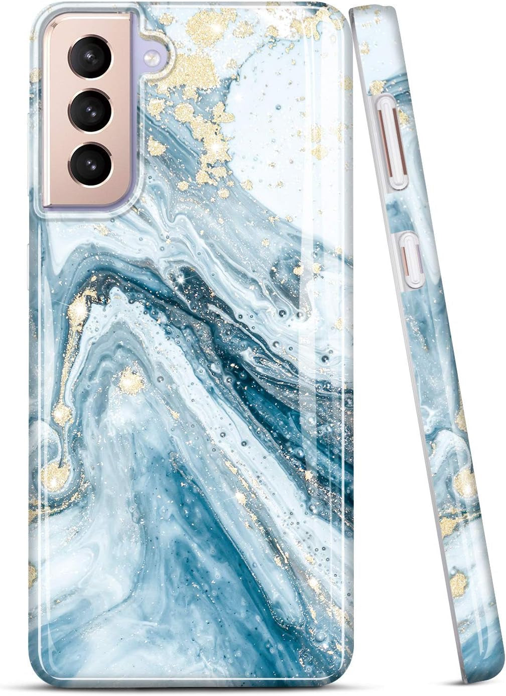 JIAXIUFEN Galaxy S21 Case Gold Sparkle Glitter Marble Slim Shockproof TPU Soft Rubber Silicone Cover Phone Case for Samsung Galaxy S21 5G 6.2 Inch 2021 Blue  JIAXIUFEN   