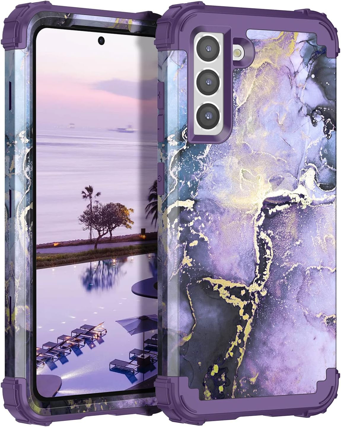 Rancase for Galaxy S21 plus 5G Case,Three Layer Heavy Duty Shockproof Protection Hard Plastic Bumper +Soft Silicone Rubber Protective Case for Samsung Galaxy S21 plus 5G 6.7 Inch,Black  Rancase Purple/Gold  