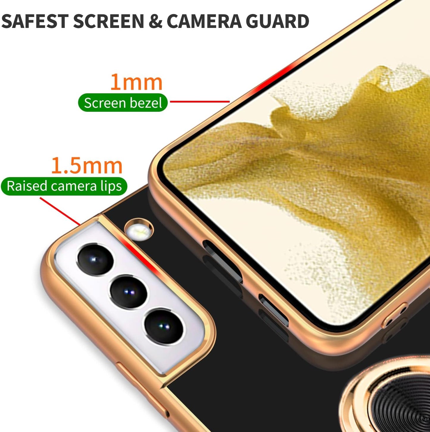 Tnarru Compatible for Samsung Galaxy S22 plus Case with Ring Holder Kickstand [With Magnetic] Soft TPU Shockproof Electroplated Protective Phone Case for Galaxy S22+ 5G Black  Tnarru   