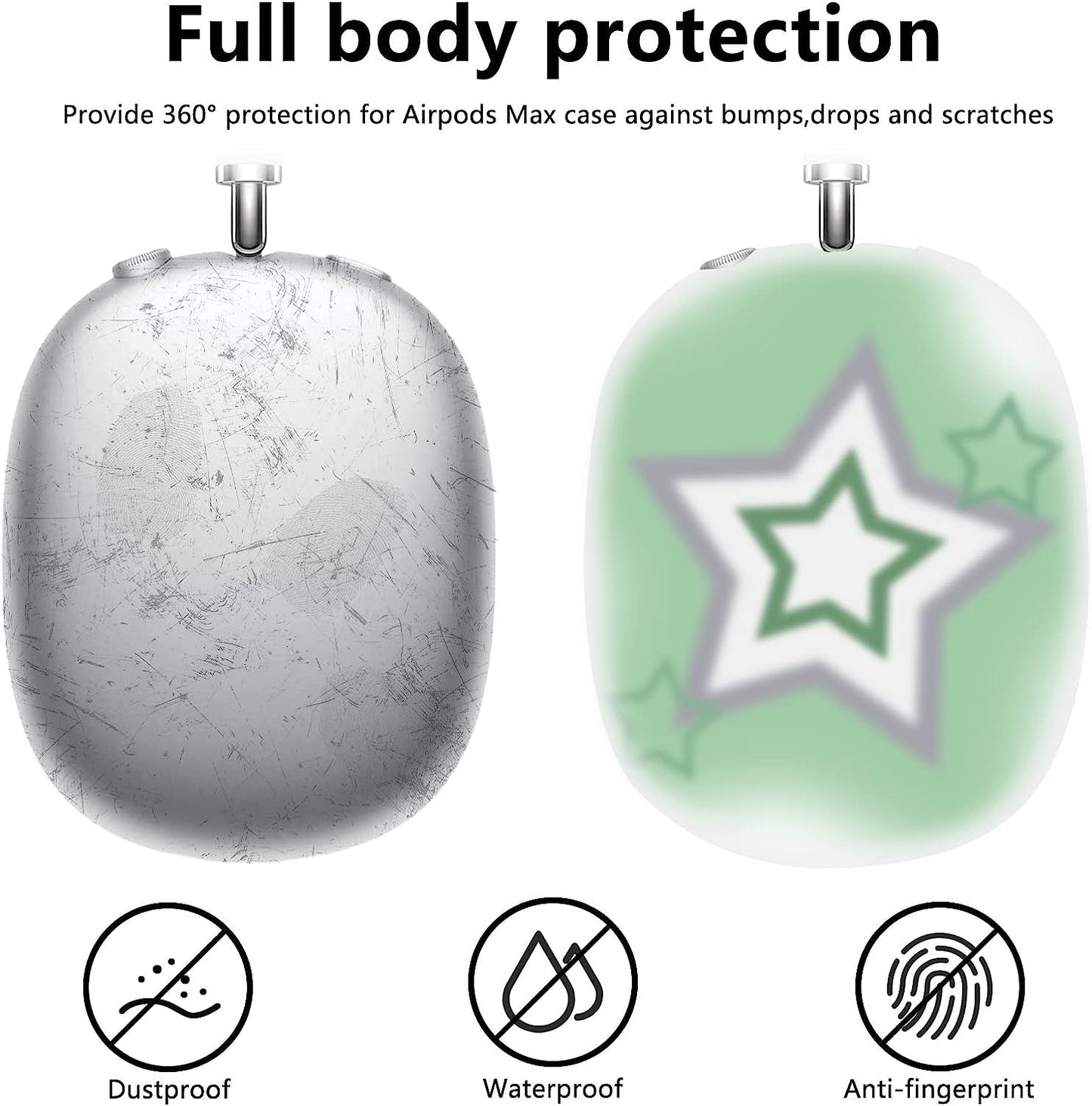 AIIEKZ Case Cover for Airpods Max，Soft Silicone Anti-Scratch Ear Cups Case with Colorful Star Pattern for Apple Airpods Max Headphones (Green)  AIIEKZ   