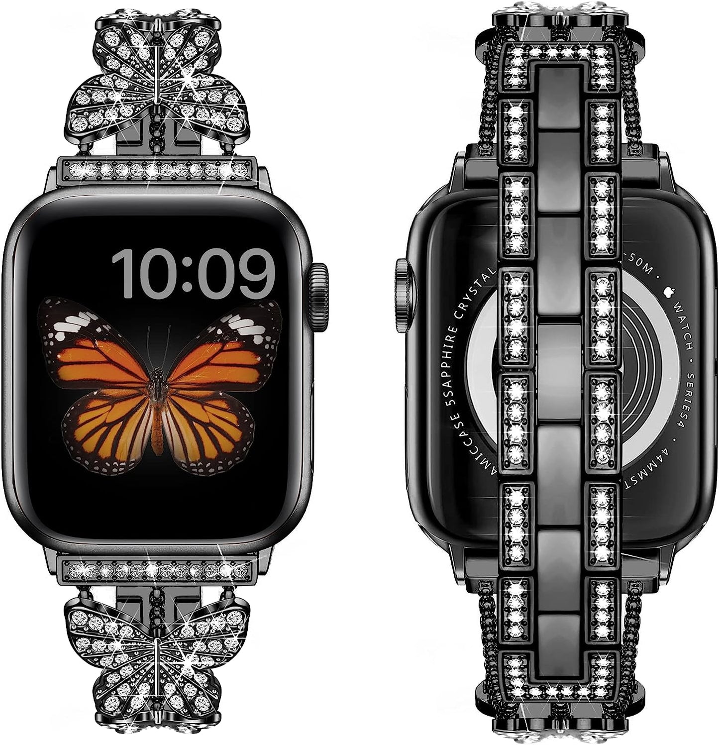 Apple Watch Band Metal Compatible with Apple Watch Ultra Series 8 SE 7 6 5 4 3 2 1, Iwatch Bands for Women Girl, Jewelry Bling Diamond Butterfly Apple Watch Bands for Iwatch 40Mm 38Mm 41Mm (Starlight)  Aniaboho Black 42mm 44mm 45mm 49mm 