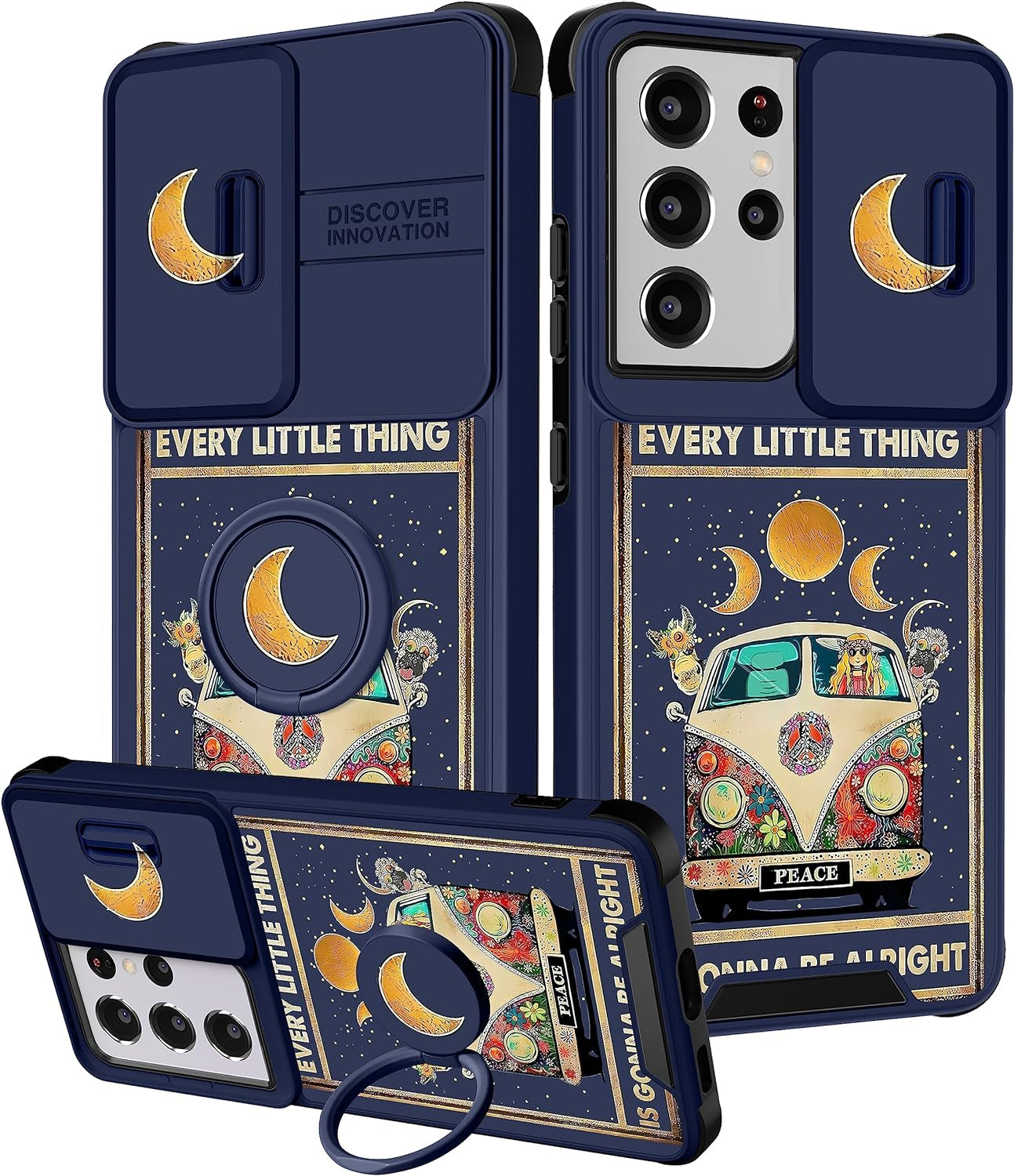 Funermei (2In1 for Samsung Galaxy S21 Ultra Case for Women Sunflower Cute Girls Phone Cover Flowers Floral Girly Sun Flower Black Design with Camera Cover+ Ring Stand for S21 Ultra Case  Funermei Little Bus  