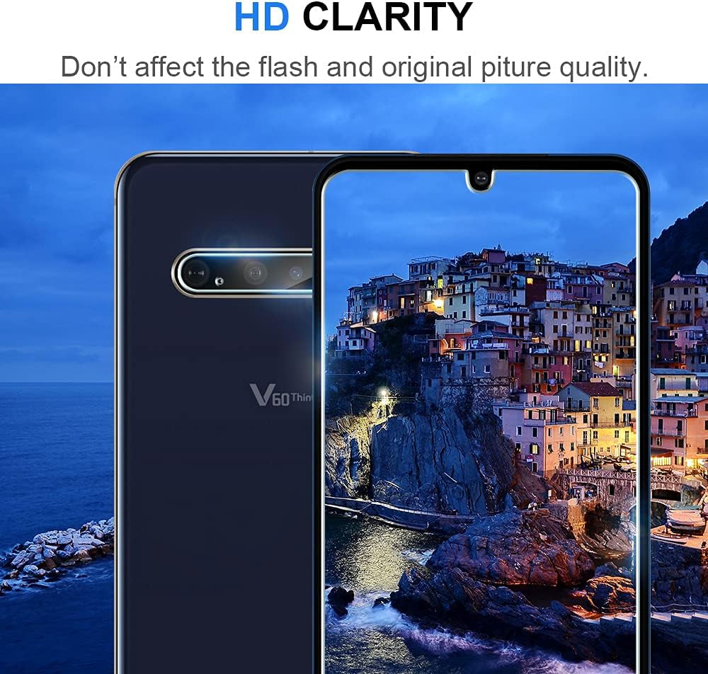 HATOSHI 3 Pack Glass Screen Protector for LG V60 Thinq 5G with 3 Pack Camera Lens Protector, [HD Tempered Glass Film], Easy Installation Bubble Free, Case Friendly 9H Protective Glass for LG V60 Thinq  HATOSHI   