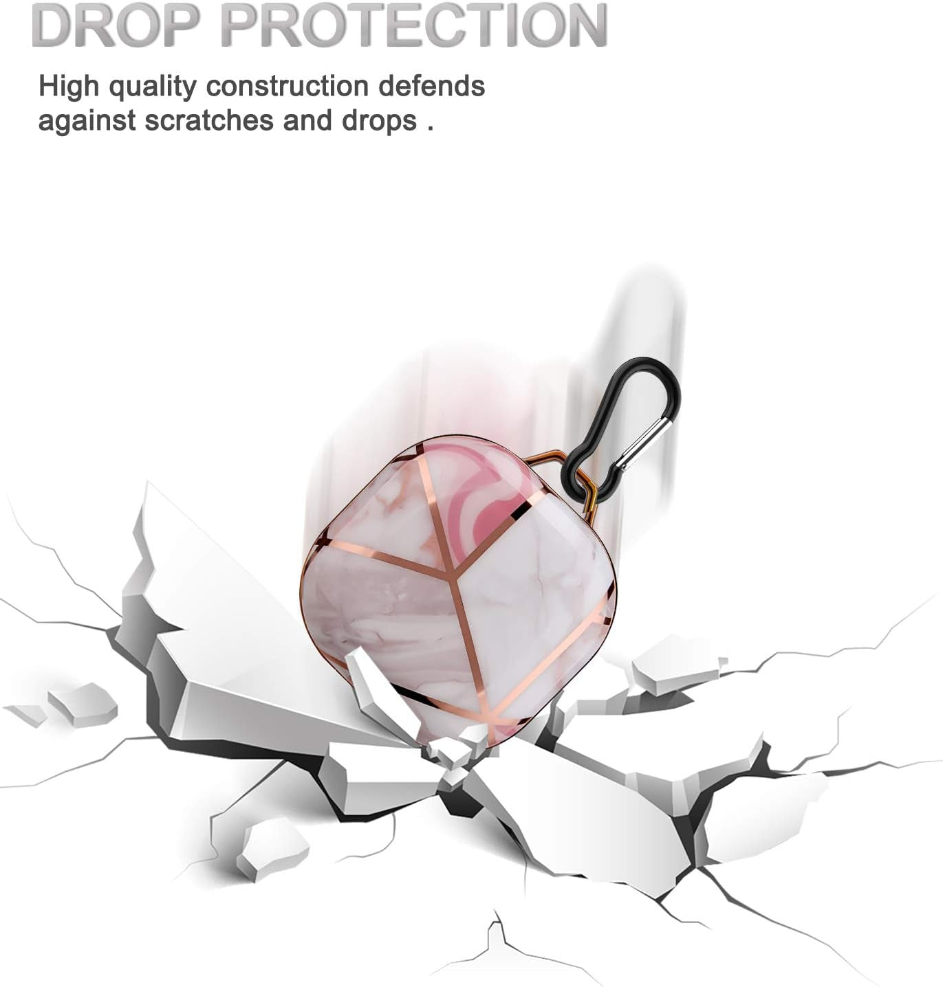 BAISRKE Cute Galaxy Buds Live Case Cover, Shiny Chrome Geometric Marble Case with Keychain Full Protective Shockproof Hard Case Cover for Samsung Galaxy Buds Live/Galaxy Buds Pro - Pink  BAISRKE   