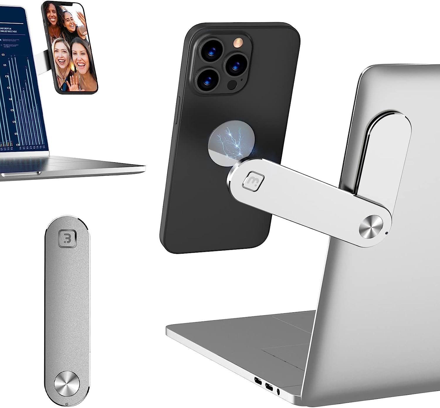 MYBAT PRO Adjustable Laptop Phone Magnetic Holder, Laptop Side Mount Clip, Computer Monitor Extension Mount, Slim Portable Foldable Phone Stand, Work Convenient and Efficient (Silver)  Valor Communication Inc   