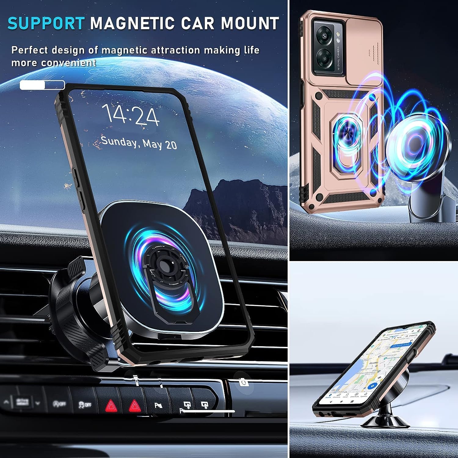 Oneplus Nord N300 5G Case Built in Slide Camera Lens Cover and Screen Protector,Heavy Duty Shockproof Full Body Protective Phone Cover,Built in Finger Ring Stable Holder Kickstand,2022 Rose Gold  Janmitta   