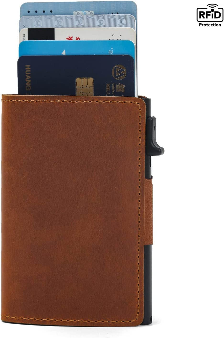 Ebhag868 Smart Card Clip Wallet with Durable One-Press, Quick-Access Card Holders, Integrates Cutting Edge Tracking & RFID Blocking Technology (Airtag NOT Included) - Brown  Generic   