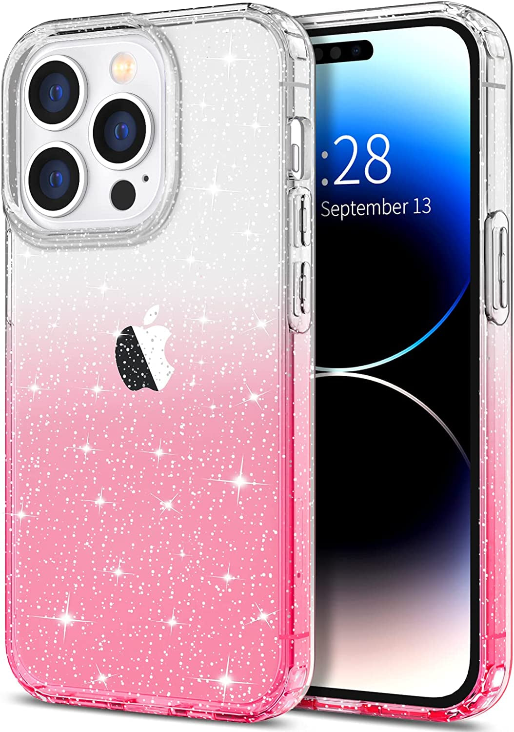 Hython Case for Iphone 14 Pro Max Case Glitter, Cute Sparkly Clear Glitter Shiny Bling Sparkle Cover, Anti-Scratch Soft TPU Slim Fit Shockproof Protective Phone Cases for Women Girls, Black Glitter  Hython Clear/Pink Glitter  