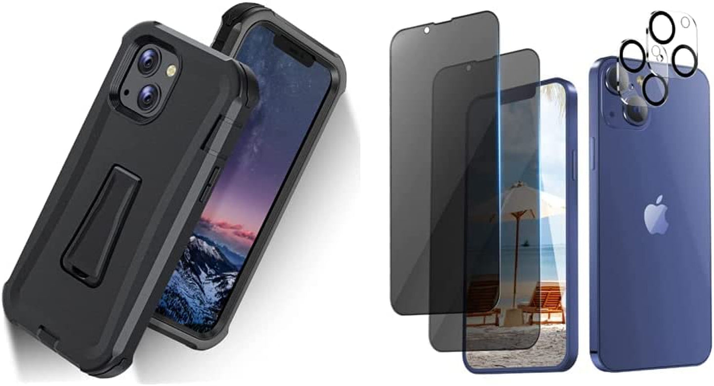 Oribox Case Compatible with Iphone 13, Heavy Duty Shockproof Anti-Fall Clear Case  ORIbox Sturdy Black Case + Screen Protector(iPhone 13) 