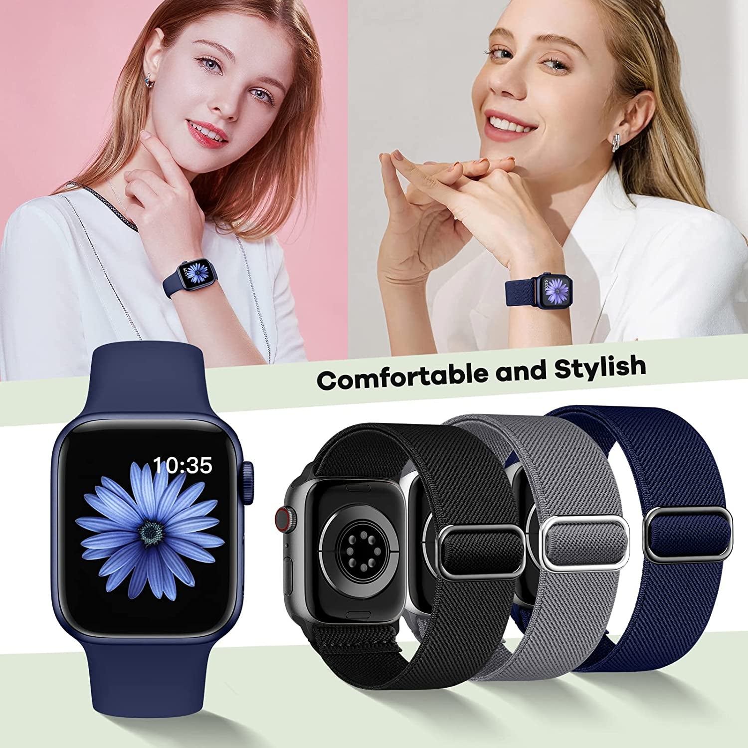 6 Pack Bands Compatible with Apple Watch Band 38Mm 40Mm 41Mm 42Mm 44Mm 45Mm 49Mm-3Pack Soft Silicone Strap, 3Pack Elastic Sport Wristbands for Iwatch Series Ultra 8 7 6 5 4 3 2 1 SE Women Men  iFuntec   