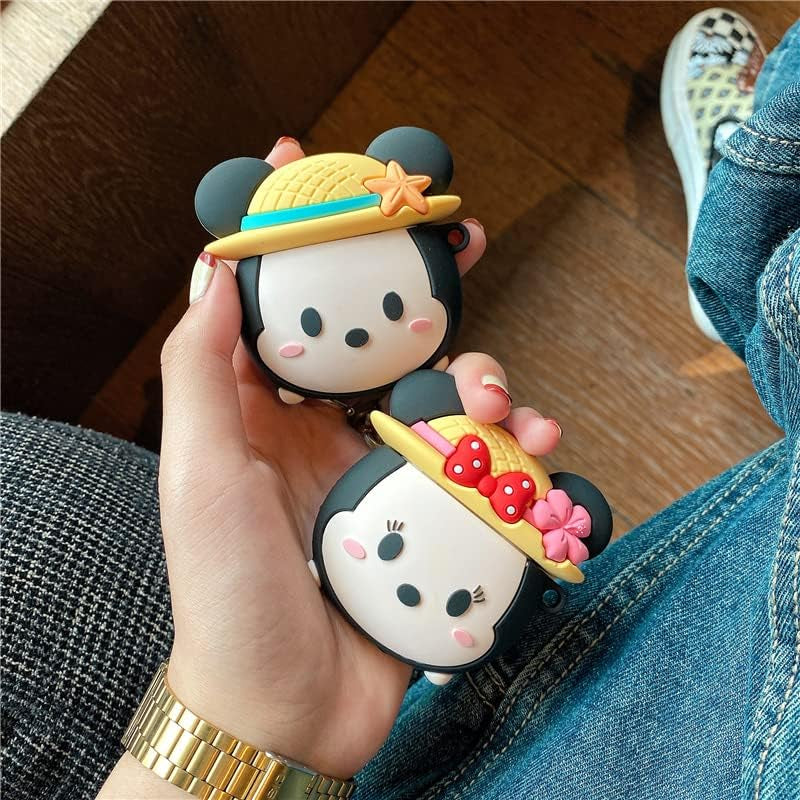 (2 Pack) BGAANM Cute Airpods 1/2 Case Silicone Cover with Keychain, Cartoon Skin Design Headphones Charging Case Protective Cover Accessories Kits Compatible for Airpods 1 and 2 (Minnie+Mickey)  BGAANM   