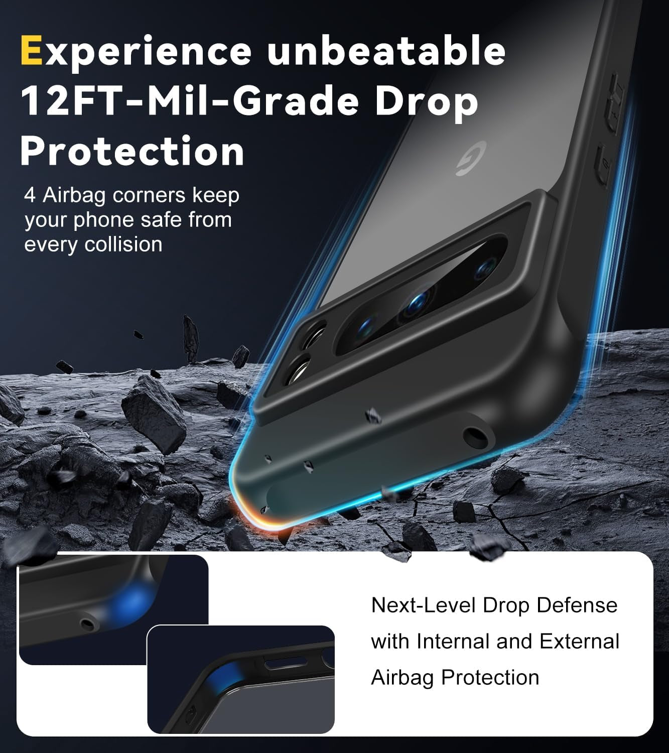 Ivoler Upgraded Shockproof for Google Pixel 8 Pro 2023, Military Grade Drop Protection, Silicone Google Pixel 8 Pro Case, Slim Thin Semi-Clear Google Pixel 8 Pro Phone Case, Black  ivoler   