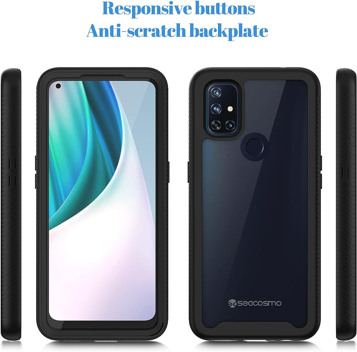 Seacosmo Case for Oneplus Nord N10 5G, Full Body Shockproof Cover [With Built-In Screen Protector] Slim Fit Bumper Protective Case for 1+ Nord N10 5G, Black/Clear  seacosmo   