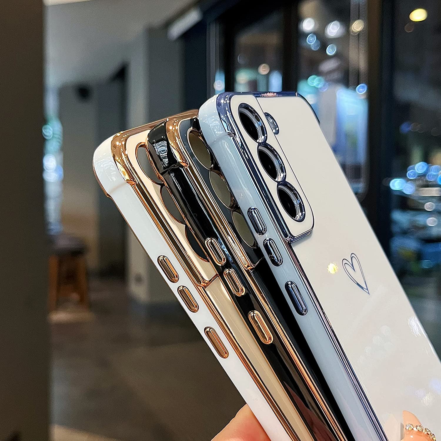 ZTOFERA Designed for Samsung Galaxy S21 plus 5G Case,Cute Plating Edge Love Hearts Pattern with Camera Lens Protection Phone Cover for Girls Women,White  ZTOFERA   