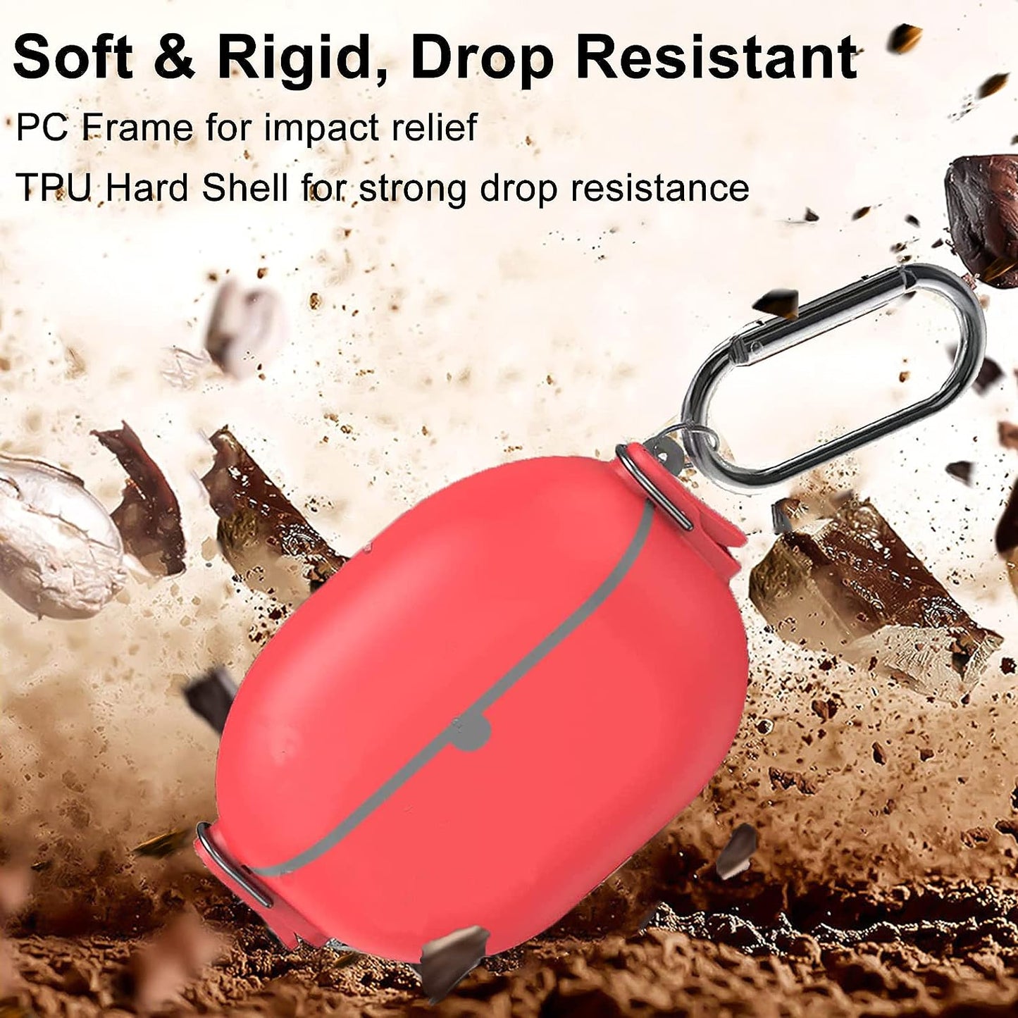 [Upgrade Secure Lock] Beats Studio Buds Case 2021, VAEKNVG Shock-Absorbing Protective Armor Cover for Beats Studio Earbuds Accessories, TPU Hard Shell with Carabiner & Lanyard (Red)  VAEKNVG   