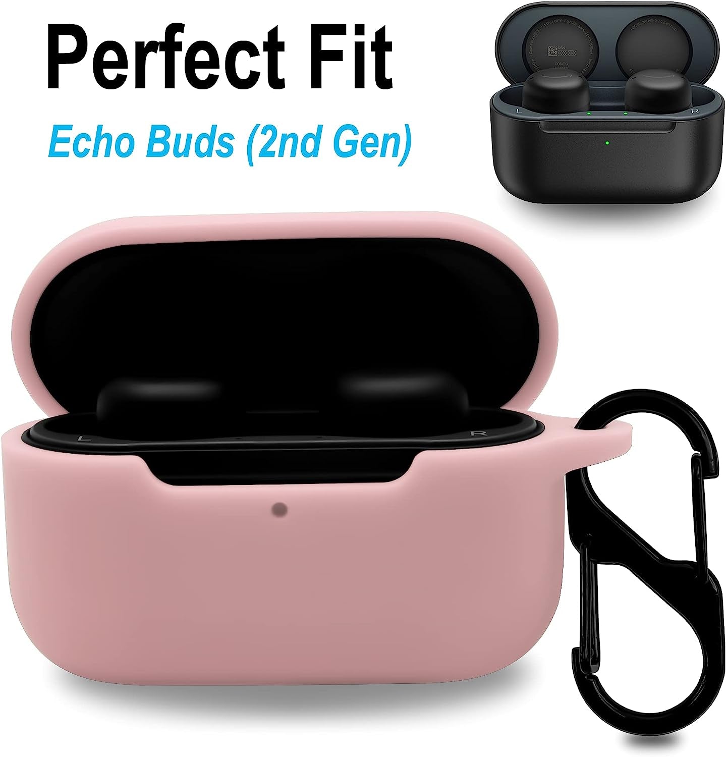 Geiomoo Silicone Carrying Case Compatible with Echo Buds 2Nd Gen, Portable Scratch Shock Resistant Cover with Carabiner (Pink)  Geiomoo   