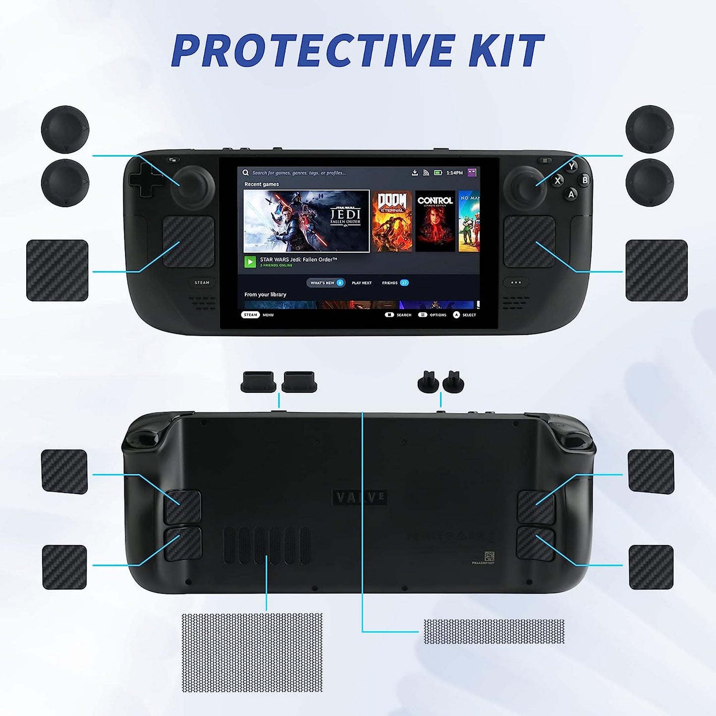 GLDRAM 16 in 1 Protective Dust-Proof Kit for Steam Deck, Dust Filter Cover, Dust Plug, Touch Pad Sticker, Button Protection Sticker, Rocker Cap  GLDRAM   