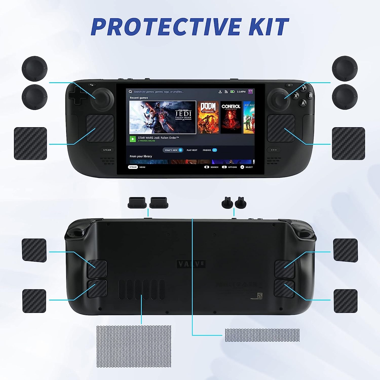 GLDRAM 16 in 1 Protective Dust-Proof Kit for Steam Deck, Dust Filter Cover, Dust Plug, Touch Pad Sticker, Button Protection Sticker, Rocker Cap  GLDRAM   