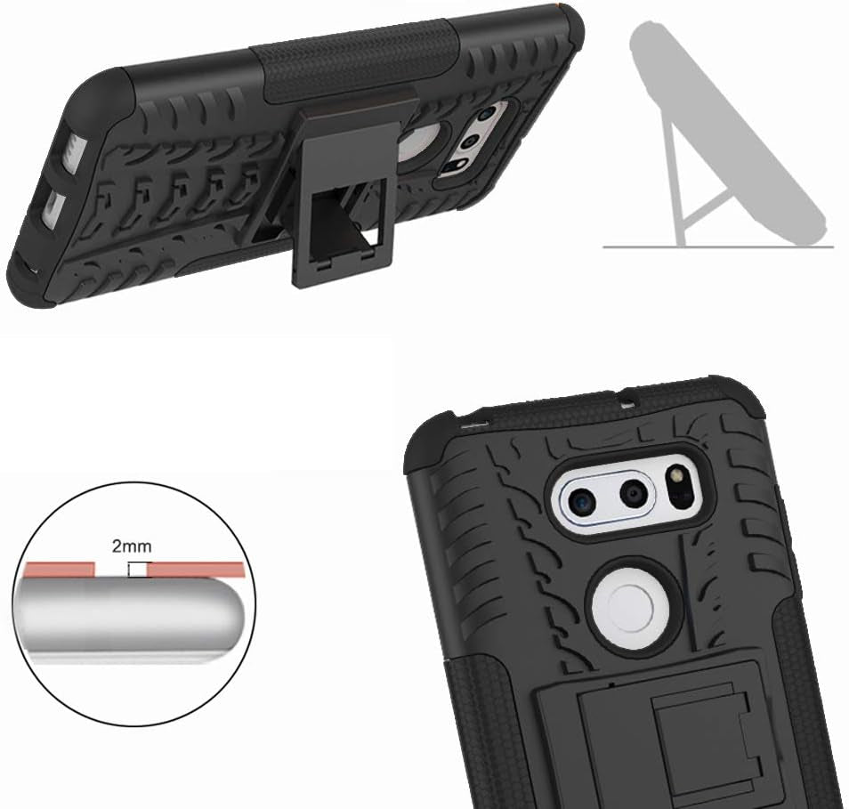 Phone Case for LG V35 Thinq V30 plus with Tempered Glass Screen Protector Cover and Stand Kickstand Hard Rugged Hybrid Cell Accessories LGV30 LGV35 LG30 LG35 V 30 35 V30+ V30S H931 Cases Men Black  Asuwish   