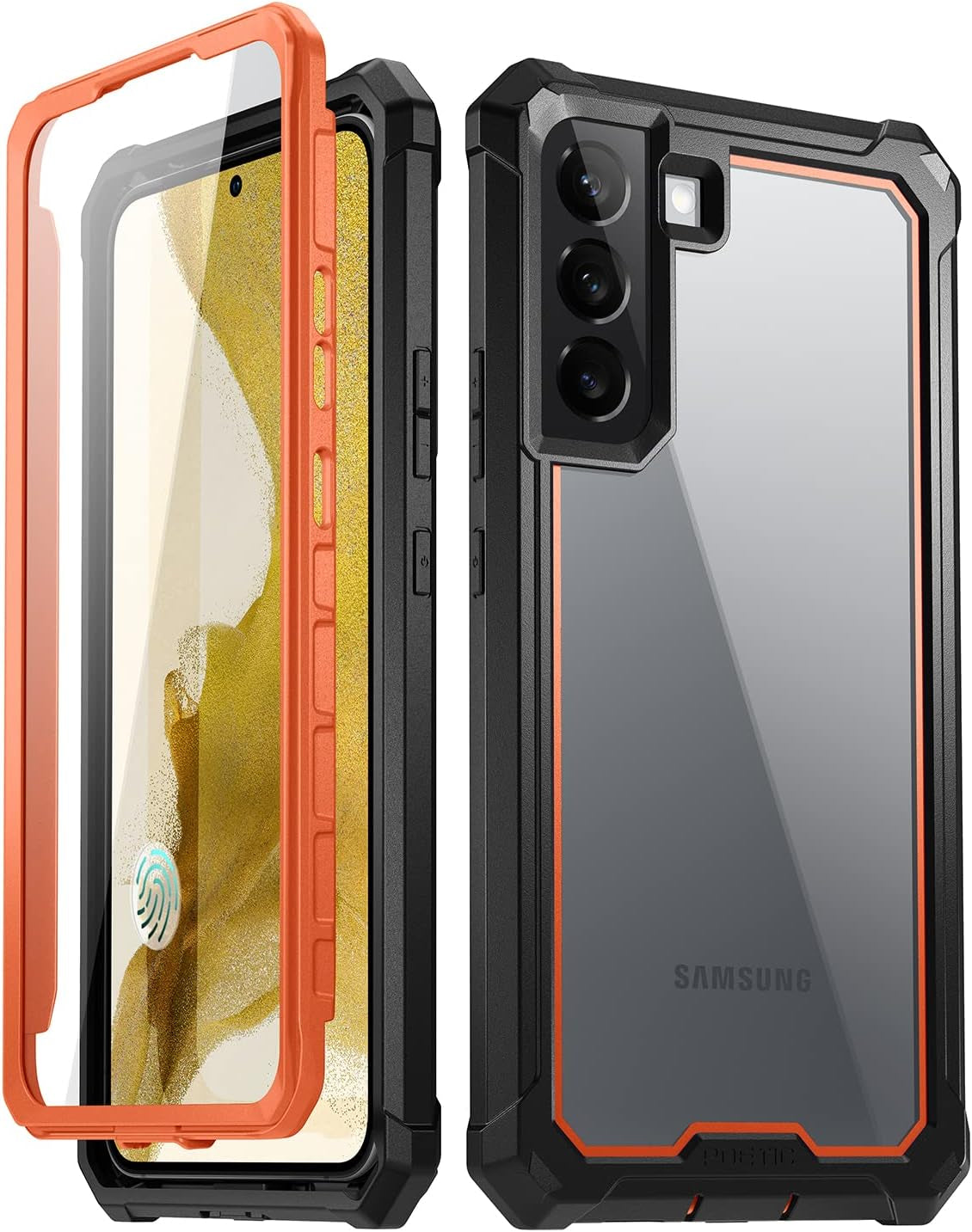 Poetic Guardian Case for Samsung Galaxy S22 5G 6.1" (2022) [6FT Mil-Grade Drop Tested], Built-In Screen Protector Work with Fingerprint ID, Full Body Rugged Shockproof Cover Case, Green/Clear  Poetic Orange  