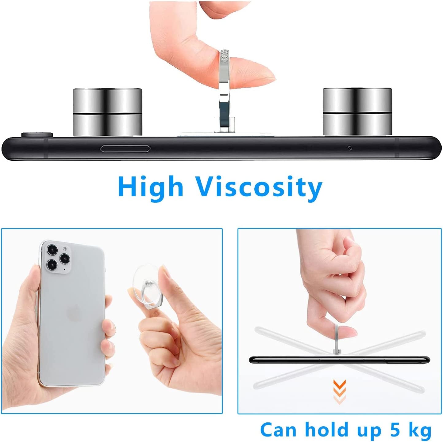 Kinizuxi Cell Phone Ring Holder Stand 5 Pack Silver, Transparent Phone Ring Holder Grip Finger Kickstand, 360° Rotation Phone Ring for Phone Cases  Marrain   