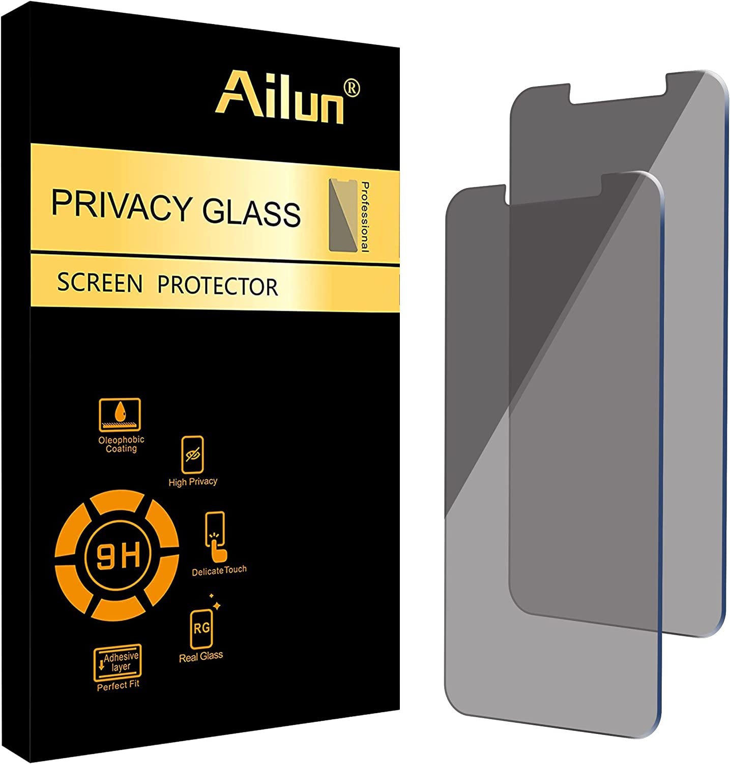 Ailun Privacy Screen Protector for Iphone 14/ 13/ 13 Pro [6.1 Inch] 2 Pack anti Spy Private Tempered Glass Anti-Scratch Case Friendly [Black] [Not for Iphone 13 Pro Max] [2 Pack]  AilunUS   