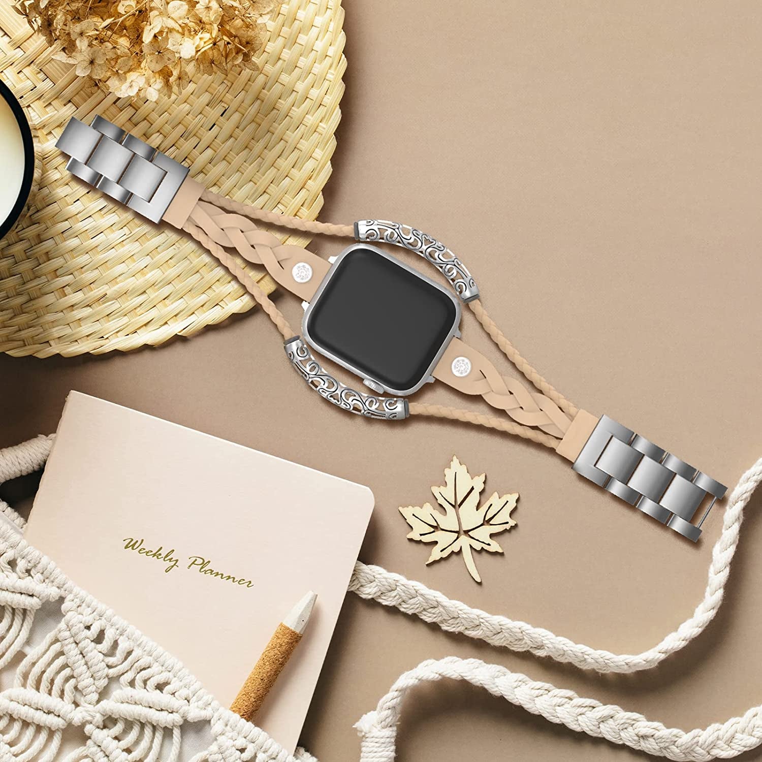 Boho Bracelets Weaving Leather Bands Compatible with Apple Watch 38Mm 40Mm 41Mm 42Mm 44Mm 45Mm 49Mm for Women, Posh Leather Bracelets Jewelry Multilayer Wrap Strap for Iwatch Series Ultra SE 8 7 6 5 4 3 2 1  CTYBB   