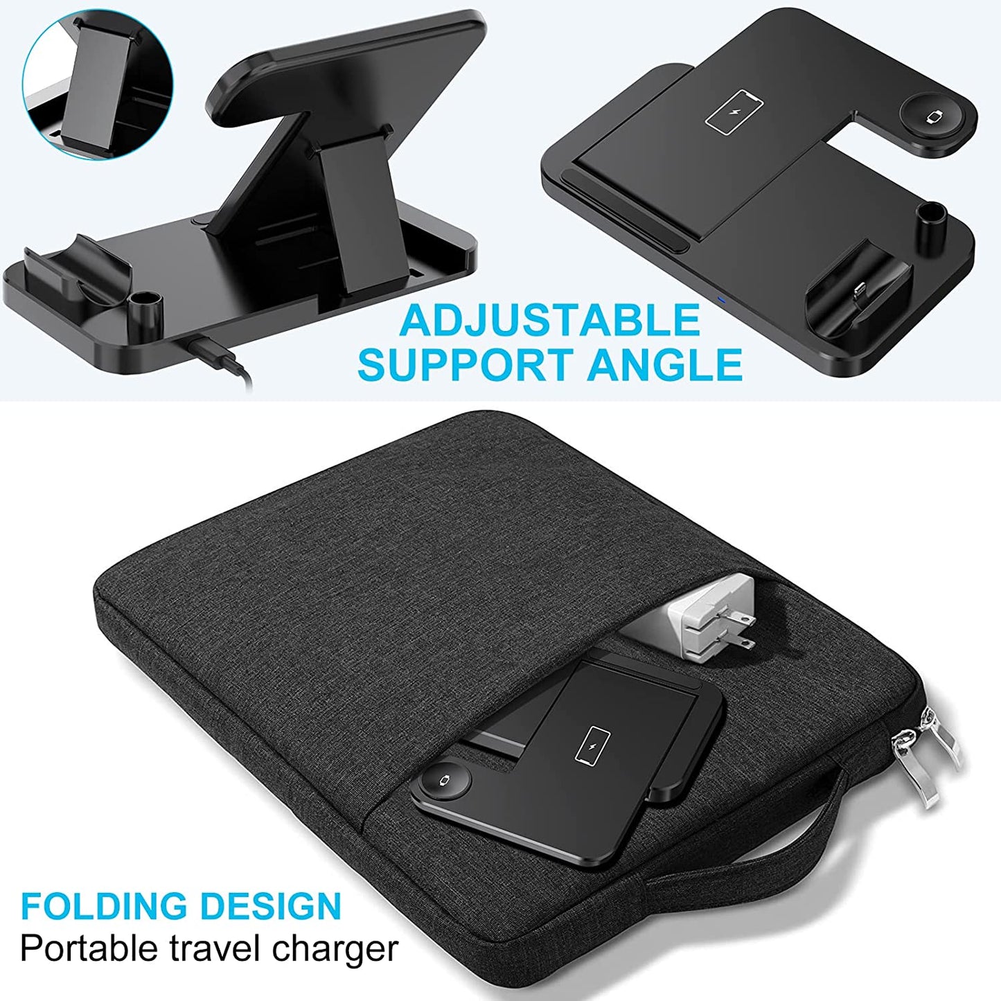 Wireless Charger, CANUVU 4 in 1 Foldable Fast Charging Station Compatible Iwatch & Airpods & Apple Pencil, Iphone 14/13/12/11Series(Pro & Pro Max)/X/Xs/Xs/8, Android Phone(With QC3.0 Adapter)  CANUVU   