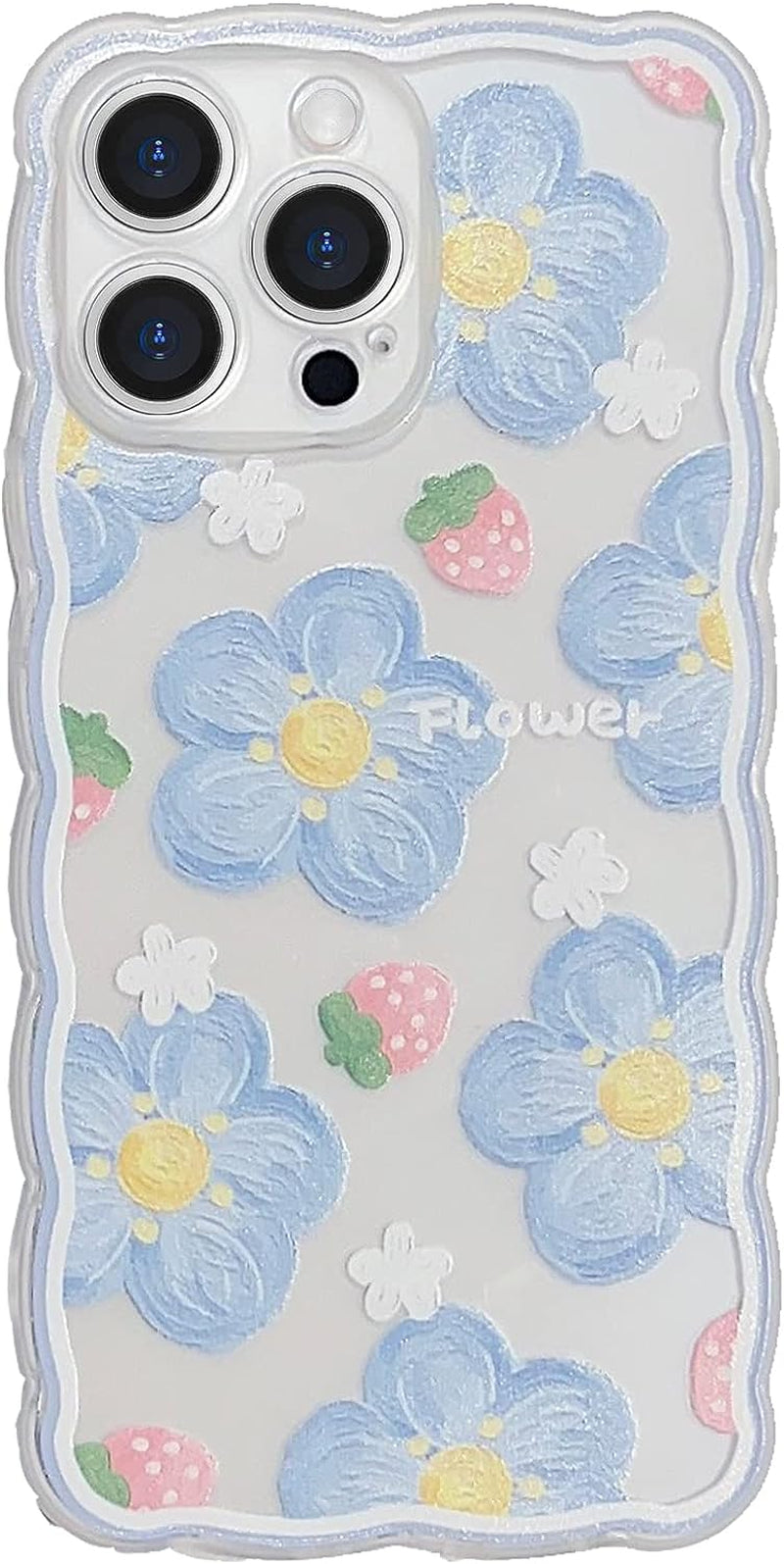 GUSDBSW Cute Iphone 14 plus Case for Women Girls, Lovely Floral Strawberry Pattern Wave Comfortable Grip Design for Girly, Slim Thin Soft Flexible TPU Clear Protective Phone Case - Blueberry Flower  GUSDBSW Blueberry Flower Iphone 12 Pro Max 