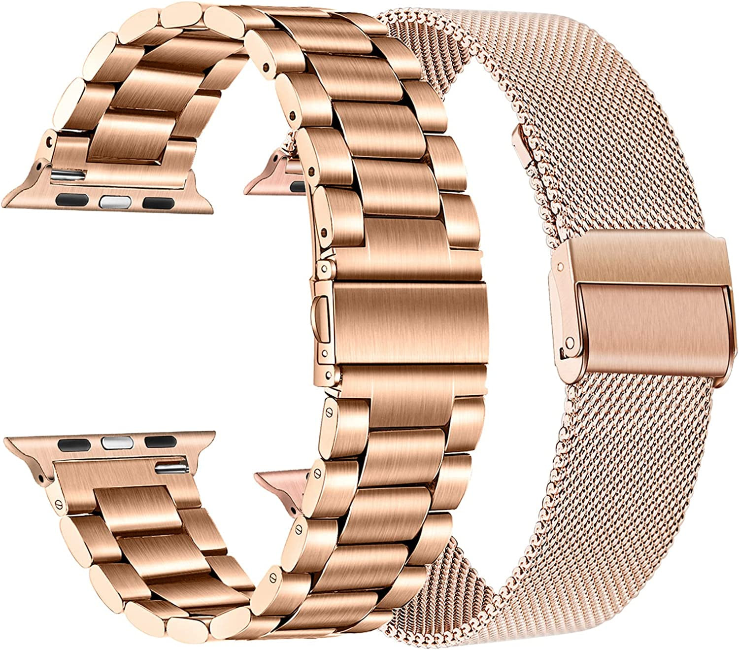 Trumirr Band Sets for Apple Watch 41Mm 40Mm 38Mm Rose Gold Women, 2 Pack Solid Stainless Steel Watchband + Mesh Strap for Iwatch SE Series 7 6 5 4 3 2 1 41Mm 40Mm 38Mm  TRUMiRR Rose Gold 42/44/45/49mm 